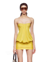 simona Floral chain halter pleated mini dress - yellow