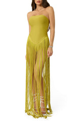 helen Bodysuit Fringe Strapless mini Dress in green