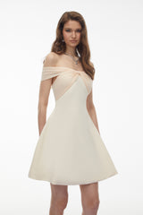 Oenone White Off Shoulder Mini Dress with Twist Front