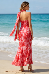 One-Shoulder Floral Mermaid Maxi Dress in Red
