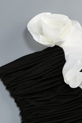 judy One Shoulder Peony Ruffle Gown in black