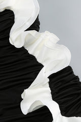 judy One Shoulder Peony Ruffle Gown in black