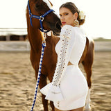 sandra white Long Sleeve Cut Out Lace Mini Dress