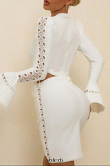 sandra white Long Sleeve Cut Out Lace Mini Dress