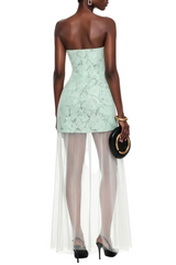 Pansya Floral Embroidery Strapless Maxi Dress - Mint