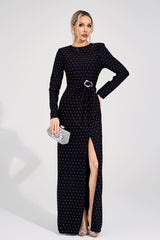 roxanne Black Diamond high slit Maxi Dress