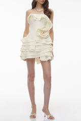Poppy Neutral Off Shoulder Mini Dress with 3D Florals