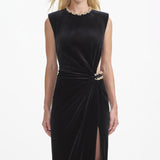 joa Black Velvet Embellished Maxi Dress