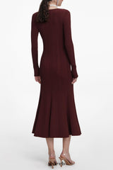 apphia Brown Contrast Lace Knit Midi Dress