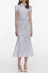 zenobia pale blue Guipure Lace hollow Midi Dress