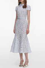 zenobia pale blue Guipure Lace hollow Midi Dress