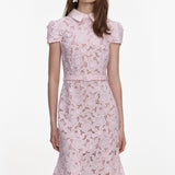 zenobia Pink Guipure Lace hollow Midi Dress