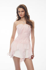 susan Blush Pink Off Shoulder Asymmetrical Ruched Top