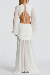 Roniny Cutout Chiffon Draped Maxi Dress - White