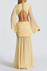 Roniny Cutout Chiffon Draped Maxi Dress - Yellow