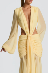 Roniny Cutout Chiffon Draped Maxi Dress - Yellow