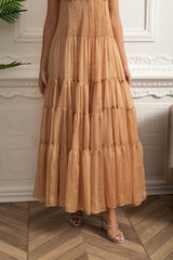helen rhinestone beading pleated maxi dress - beige