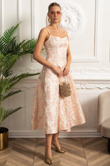 alyssa Jacquard Floral Motif Midi Dress in pink