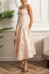 alyssa Jacquard Floral Motif Midi Dress in pink