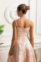 alyssa Jacquard Floral Motif Midi Dress in pink
