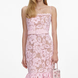 simona Pink Crochet Lace hollow Midi Dress