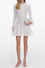 lauren lantern sleeve Pointelle Knit Mini Dress in White