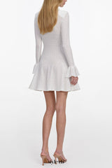 lauren lantern sleeve Pointelle Knit Mini Dress in White