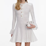 lauren lantern sleeve Pointelle Knit Mini Dress in White