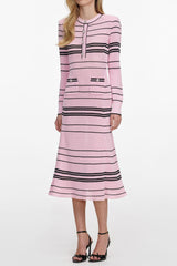 selena long sleeve Stripe Knit Midi Dress in pink