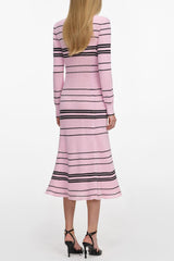 selena long sleeve Stripe Knit Midi Dress in pink