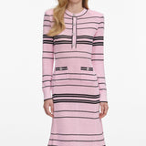 selena long sleeve Stripe Knit Midi Dress in pink