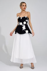 mignon Black White Floral strapless Maxi Dress