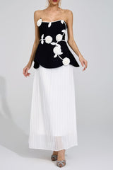 mignon Black White Floral strapless Maxi Dress