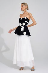 mignon Black White Floral strapless Maxi Dress