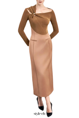 Samaro Asymmetric Cutout Panel Midi Dress - Brown