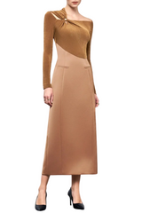Samaro Asymmetric Cutout Panel Midi Dress - Brown