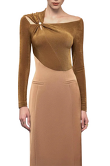 Samaro Asymmetric Cutout Panel Midi Dress - Brown