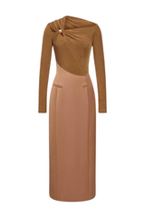 Samaro Asymmetric Cutout Panel Midi Dress - Brown
