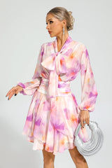 teresa Pink Floral puff sleeve Mini Dress