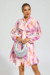 teresa Pink Floral puff sleeve Mini Dress