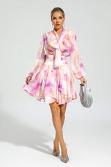 teresa Pink Floral puff sleeve Mini Dress