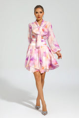 teresa Pink Floral puff sleeve Mini Dress