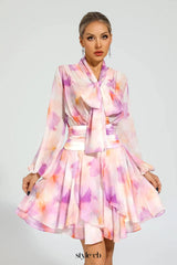 teresa Pink Floral puff sleeve Mini Dress