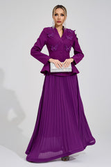 sabrina floral Embroidered coat maxi skirt set - purple