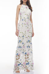 Simcha White Floral Applique Maxi Dress