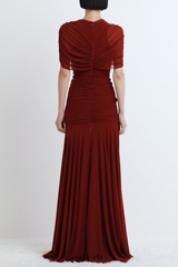 Suttoa Mesh Shawl Ruched Maxi Dress - Wine