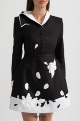 Tiaia Floral Appliqué Contrast Mini Dress - Black