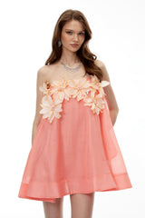 sabrina Off-Shoulder 3D Floral Mini Dress in pink