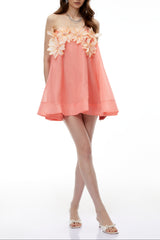 sabrina Off-Shoulder 3D Floral Mini Dress in pink