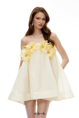 sabrina Off-Shoulder 3D Floral Mini Dress in Yellow